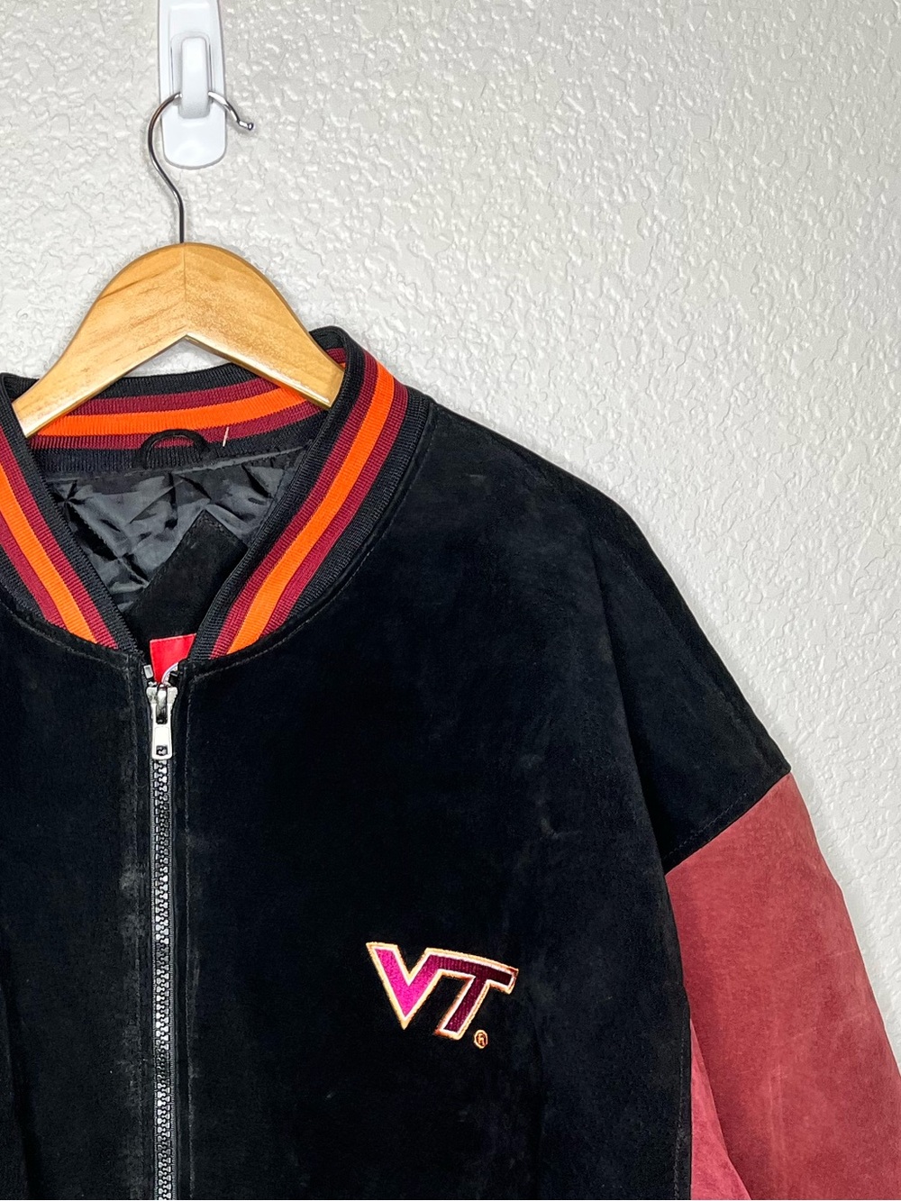Vintage Virginia Tech Hokies Suede Leather Bomber Jacket XXL VT Varsity Coat 2XL - Picture 10 of 13